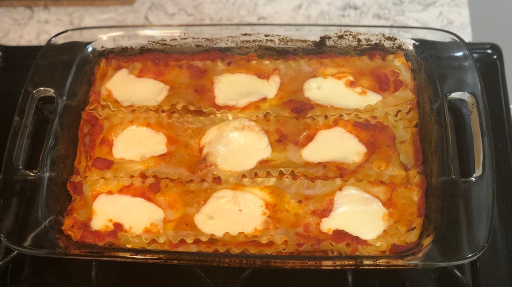 Picture of finished, simple lasagna.