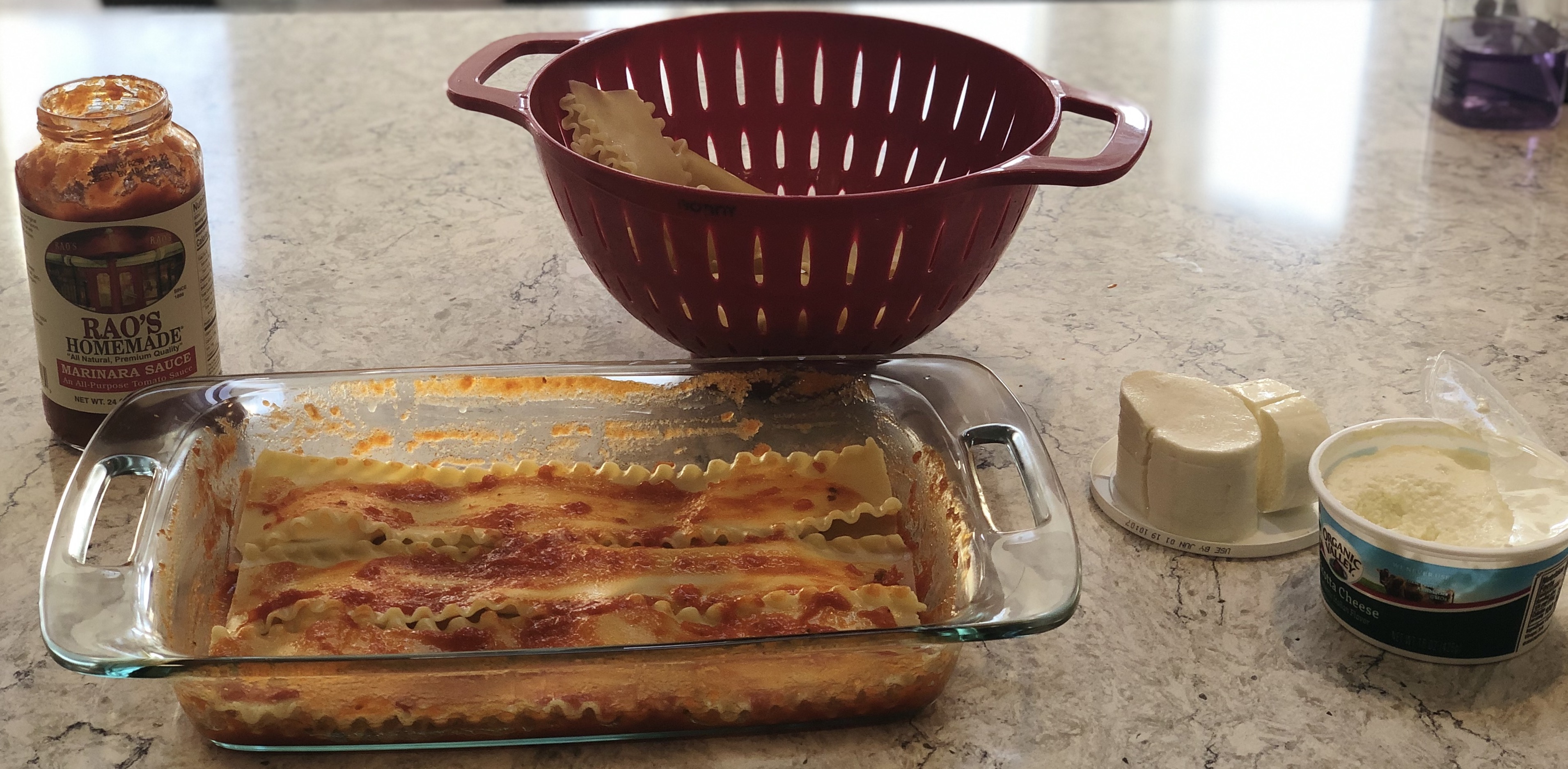 Picture of simple lasagna prep station.