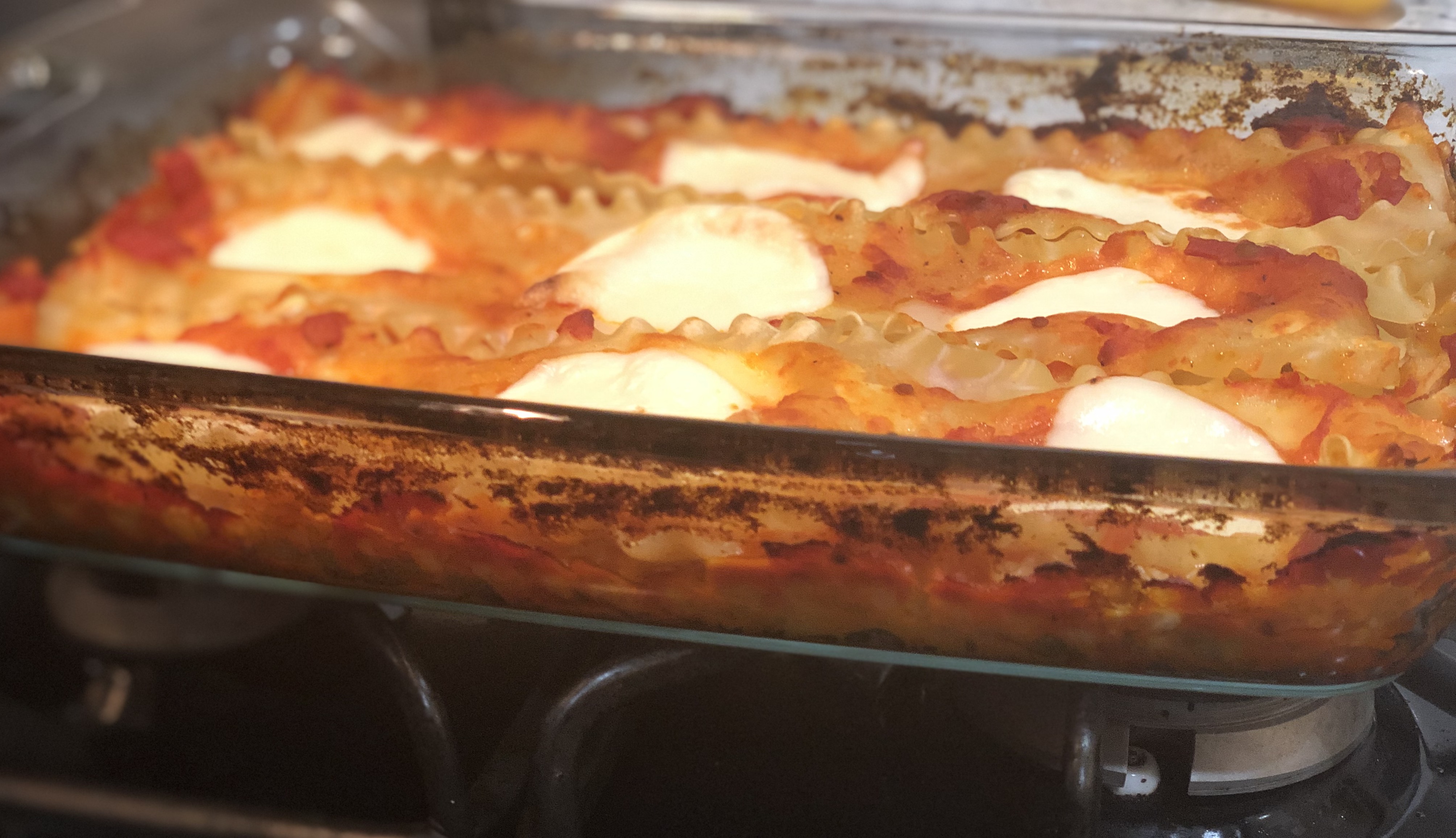 Picture of best, simple lasagna fresh out of the oven.